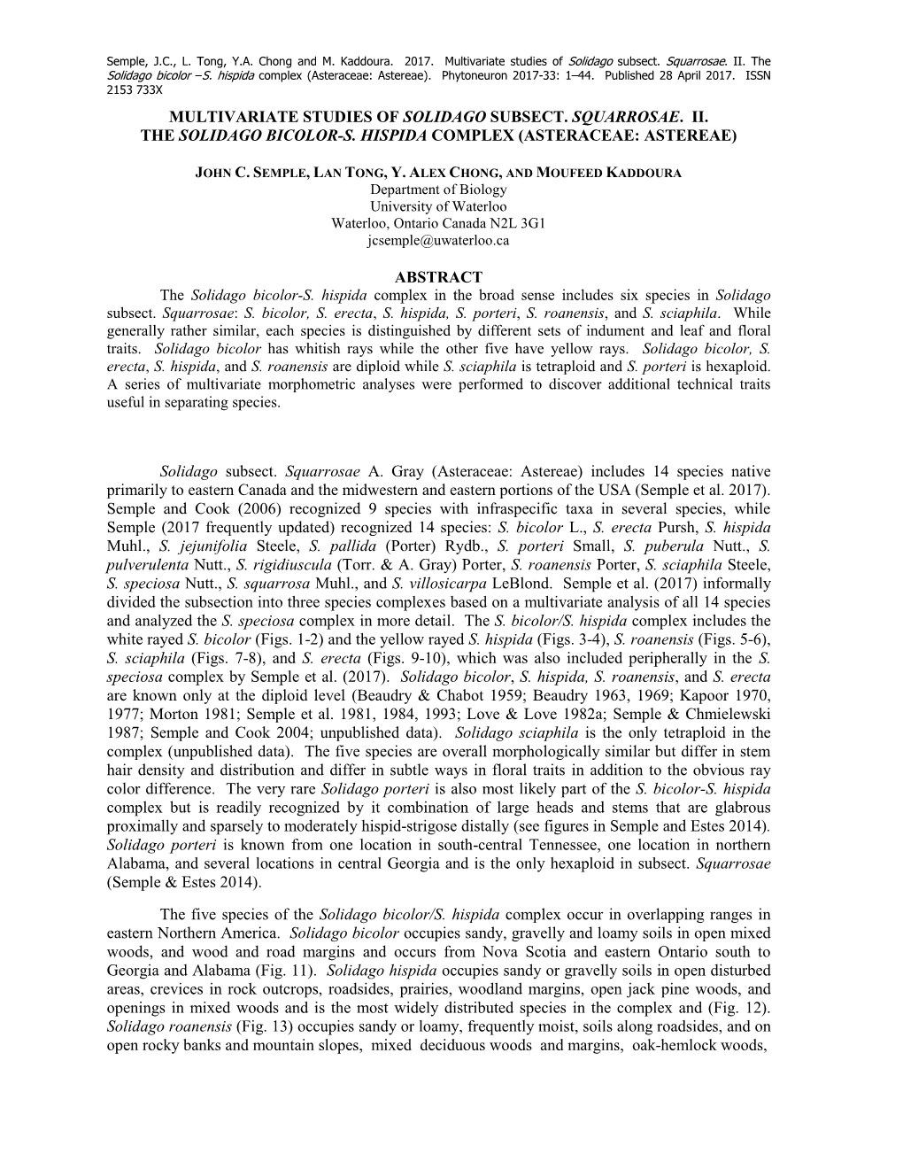 Multivariate Studies of Solidago Subsect