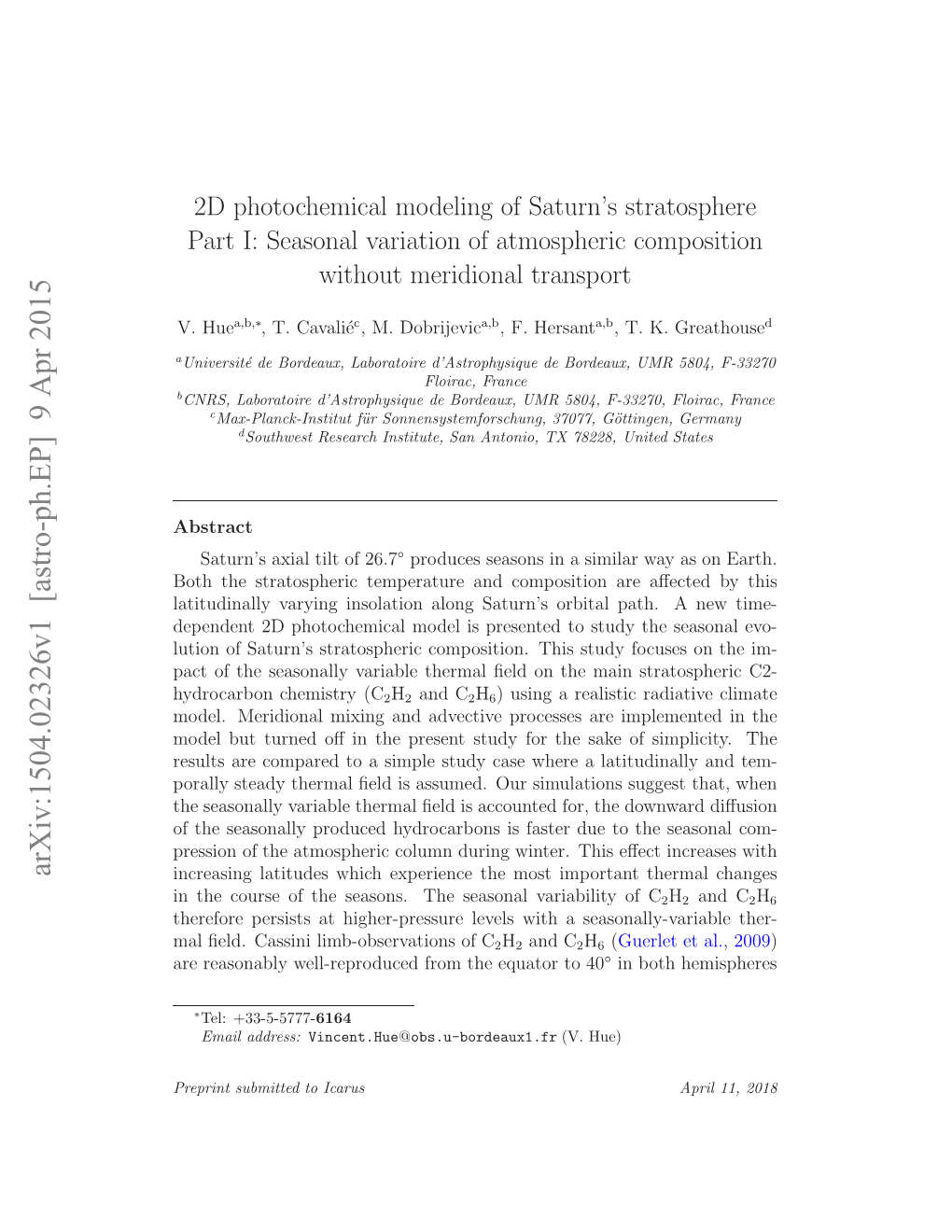 2D Photochemical Modeling of Saturn's Stratosphere. Part I