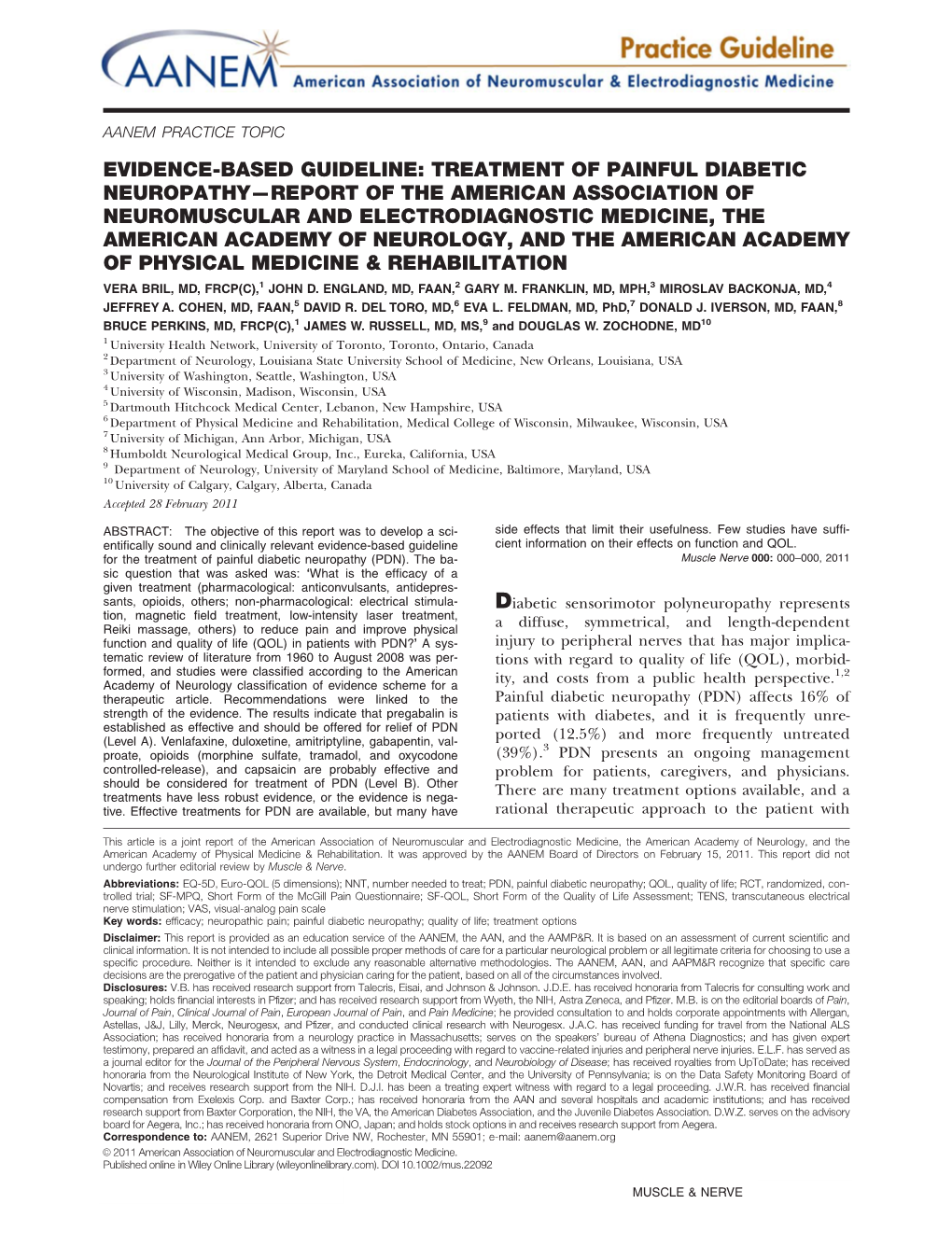 Treatment of Painful Diabetic Neuropathy—Report of The