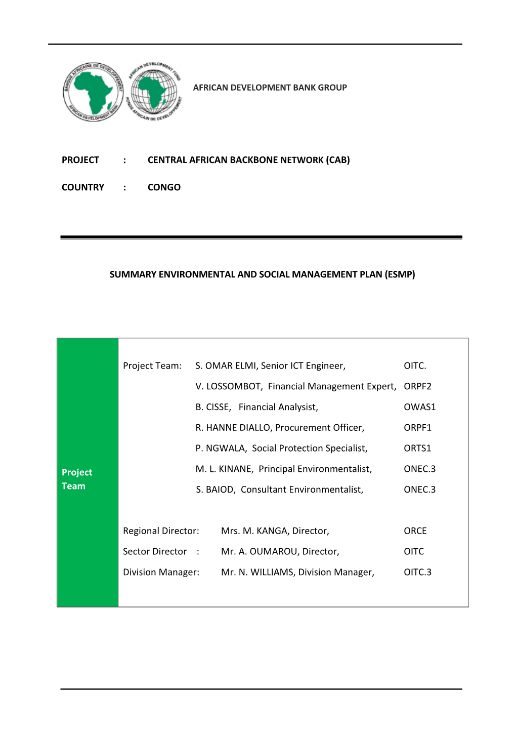 Project : Central African Backbone Network (Cab)