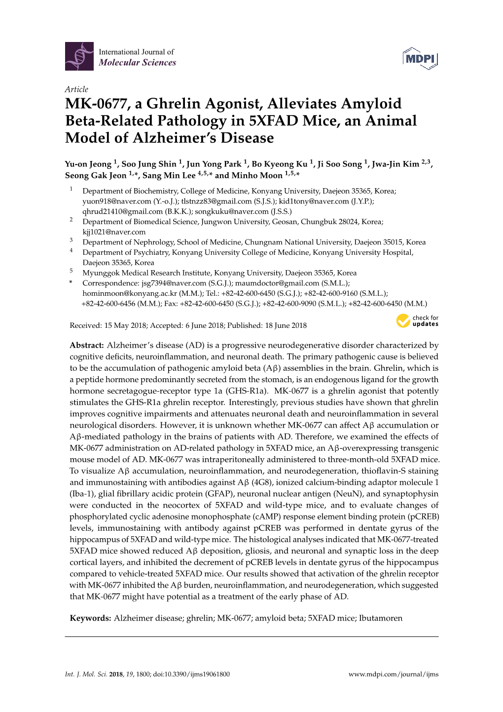 MK-0677, a Ghrelin Agonist, Alleviates Amyloid Beta-Related Pathology in 5XFAD Mice, an Animal Model of Alzheimer’S Disease