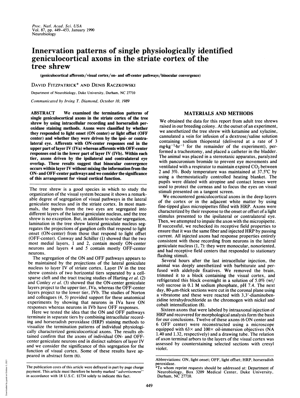 Innervation Patterns of Single Physiologically Identified