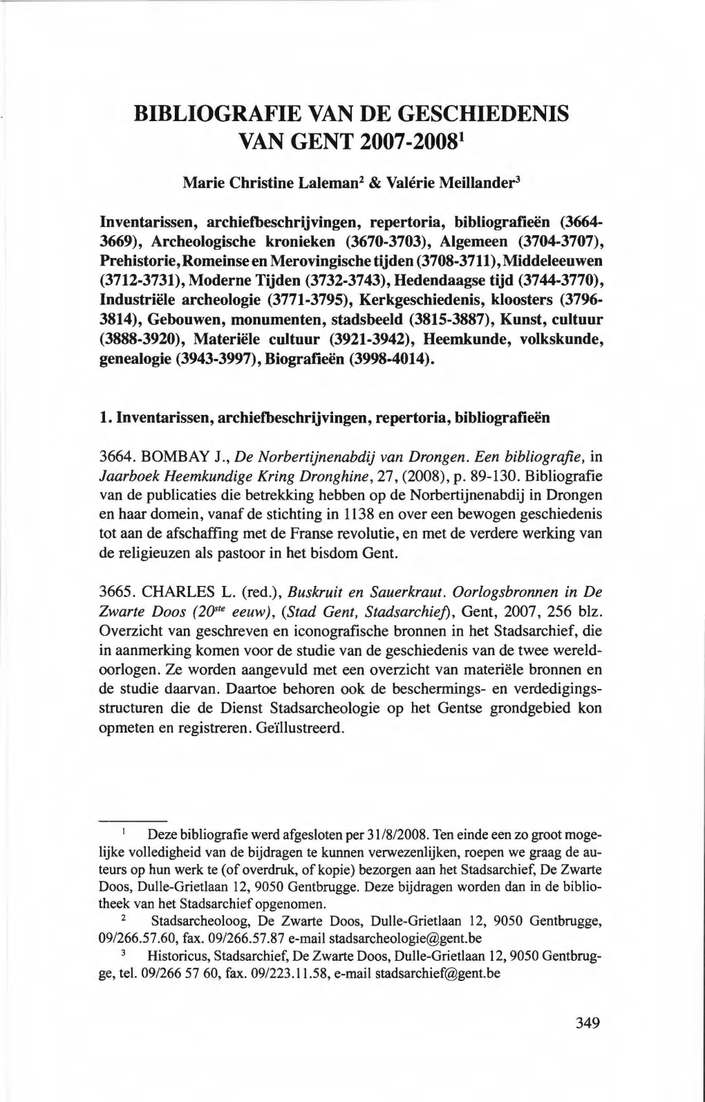 Bibliografie Van De Geschiedenis Van Gent 2007-20081