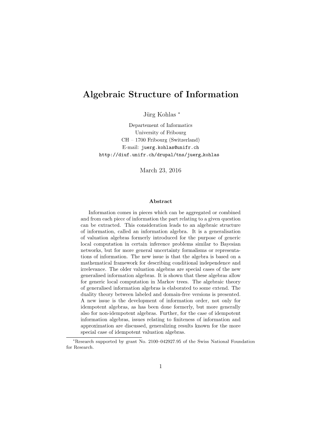 Algebraic Structure of Information