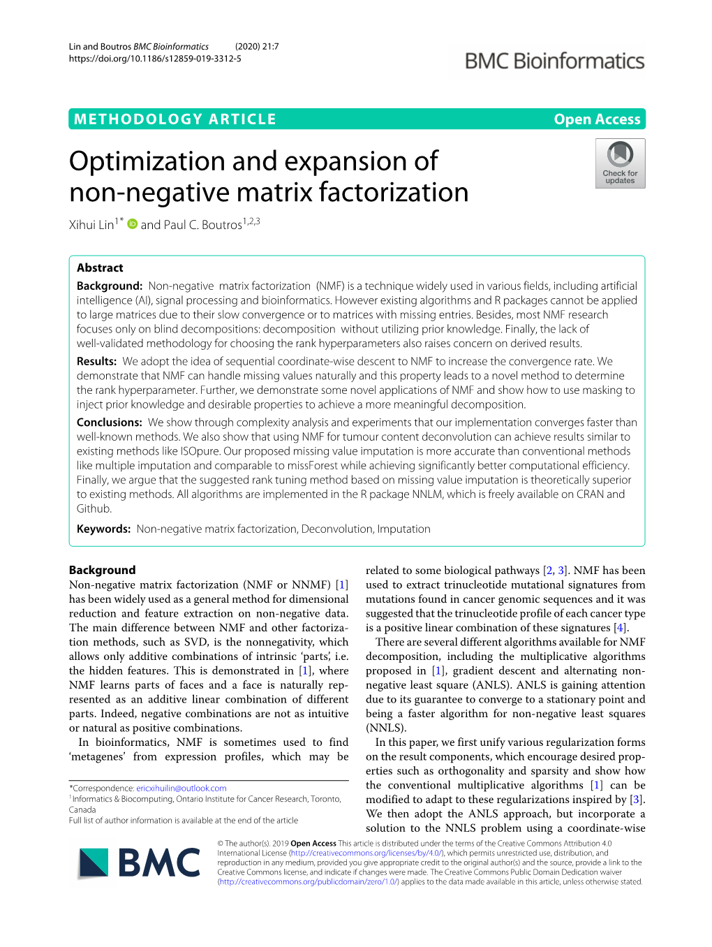 Optimization and Expansion of Non-Negative Matrix Factorization Xihui Lin1* and Paul C