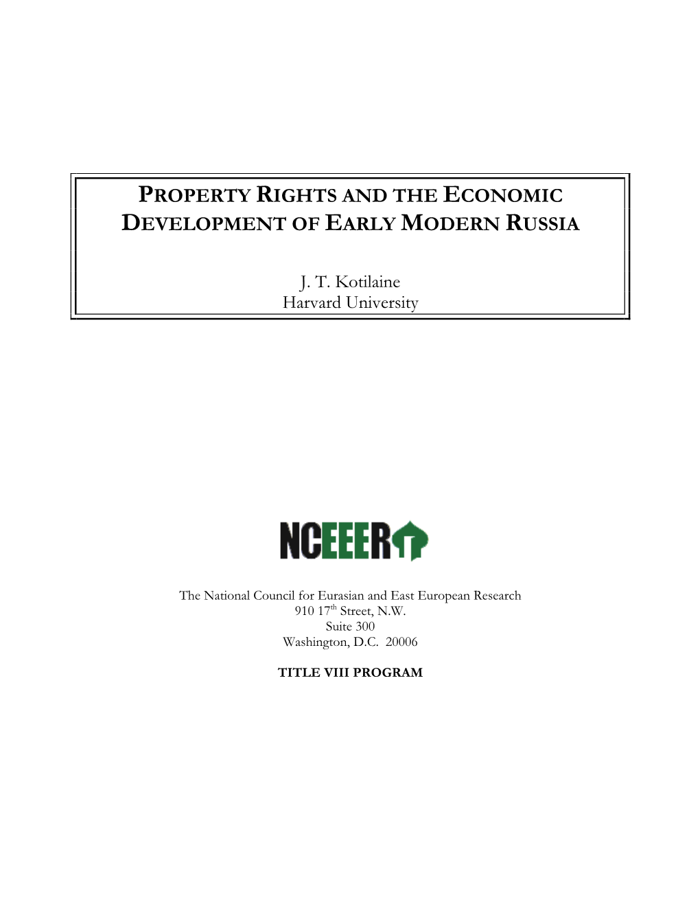 Property Rights and the Economic Development of Early Modern Russia