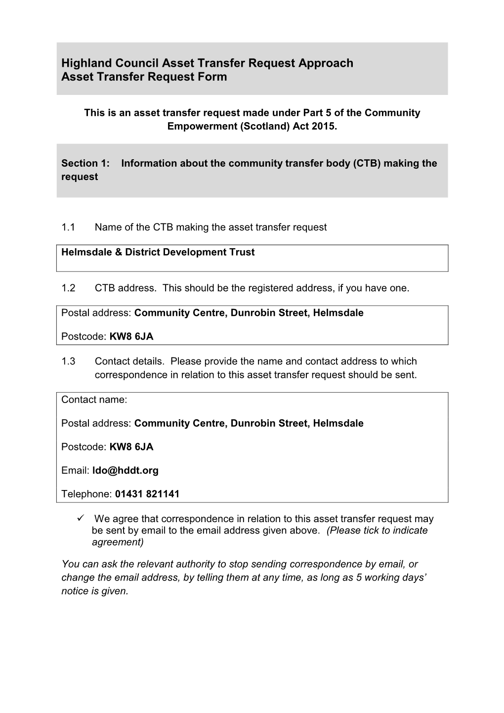 Asset Transfer Request Approach Asset Transfer Request Form