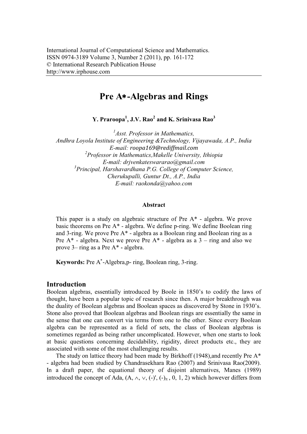 Pre A∗-Algebras and Rings