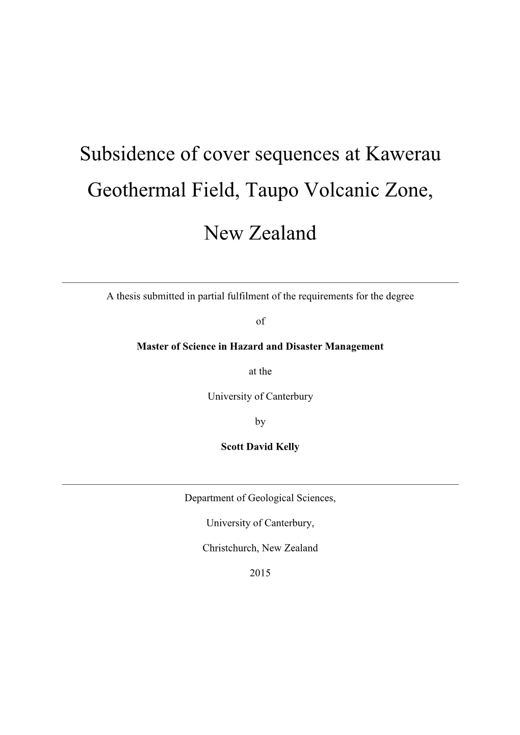 Subsidence of Cover Sequences at Kawerau Geothermal Field, Taupo Volcanic Zone