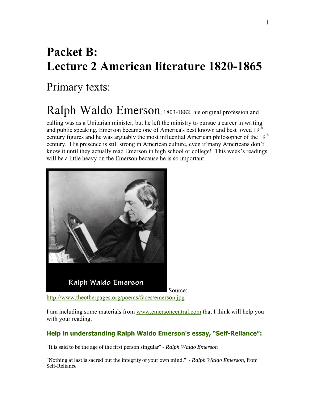 Ralph Waldo Emerson, 1803-1882, His Original Profession