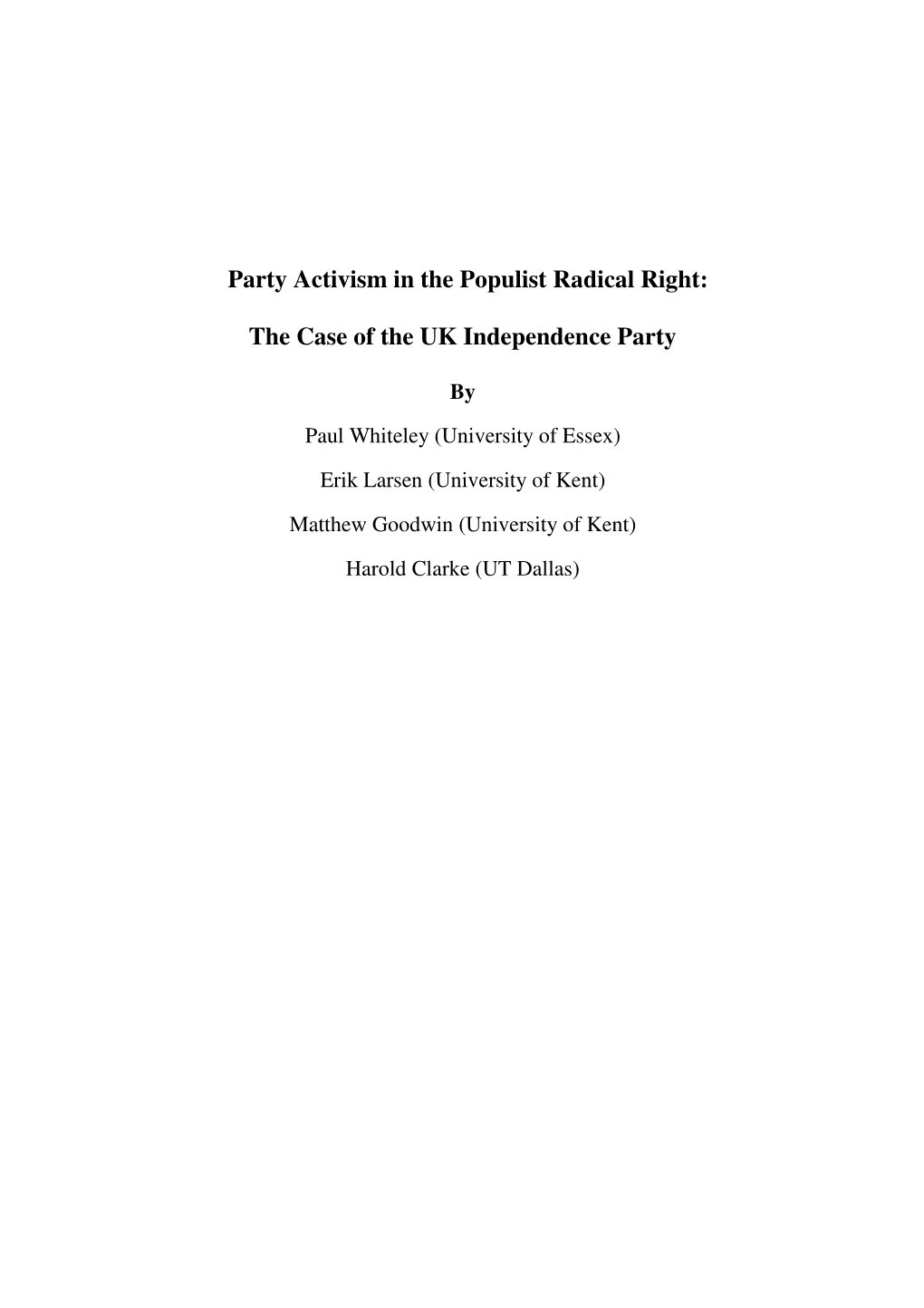 Party Activism in the Populist Radical Right