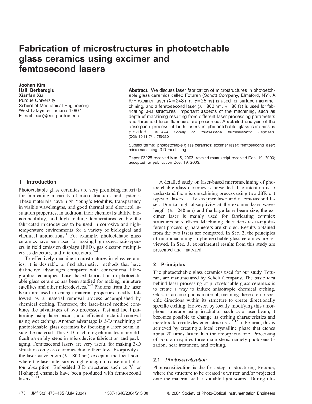 Fabrication of Micro-Structures in Photoetchable Glass-Ceramics