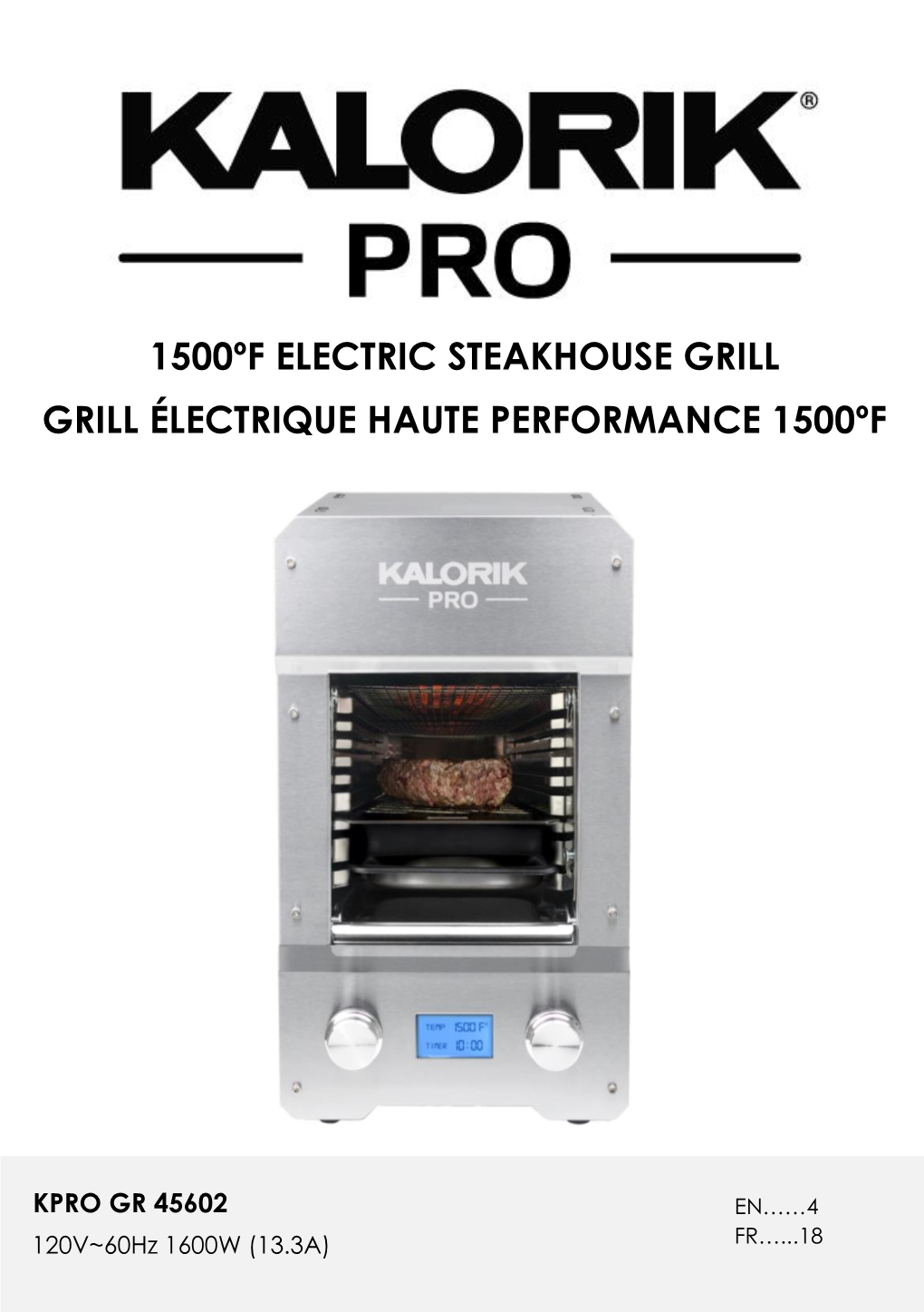 1500ºf Electric Steakhouse Grill Grill Électrique Haute Performance 1500ºf