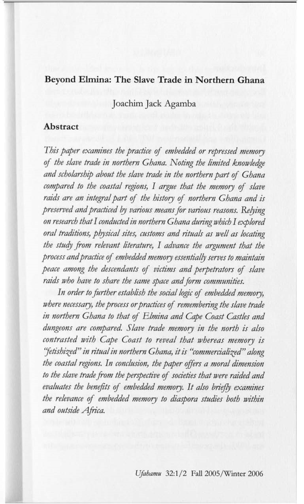 Beyond Elrnina: the Slave Trade in Northern Ghana Joachim Jack