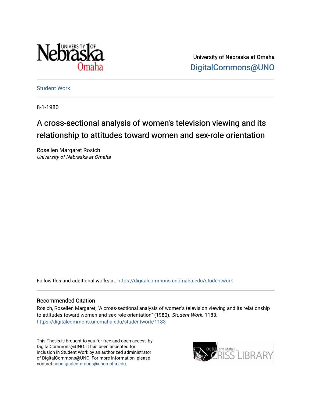 A Cross-Sectional Analysis of Women's Television Viewing and Its Relationship to Attitudes Toward Women and Sex-Role Orientation