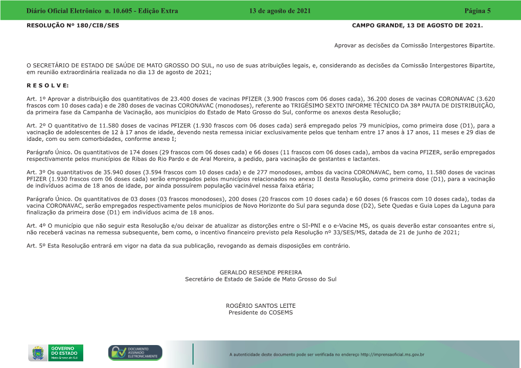 Diário Oficial Eletrônico N. 10.605 - Edição Extra 13 De Agosto De 2021 Página 5