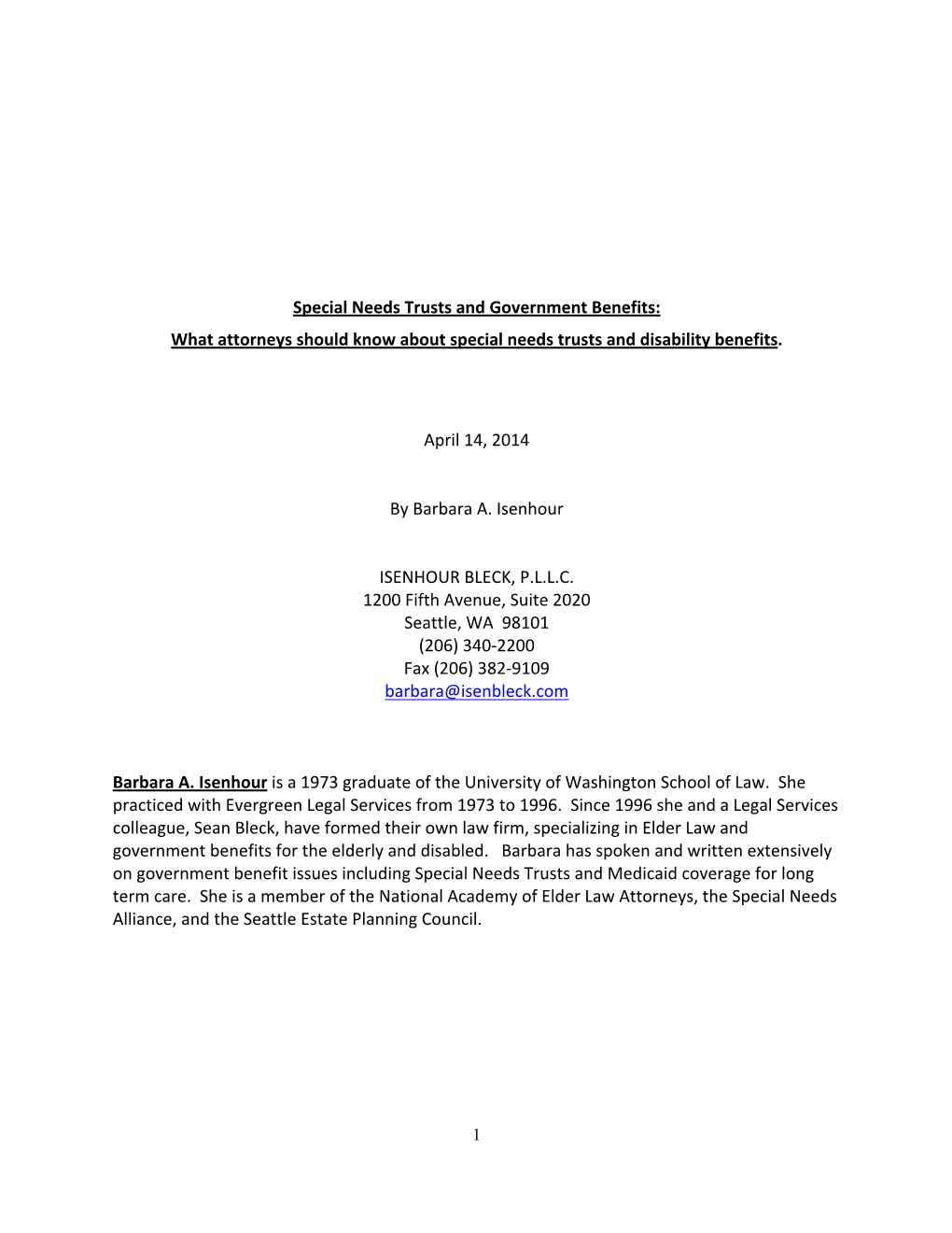 Special Needs Trusts and Government Benefits: What Attorneys Should Know About Special Needs Trusts and Disability Benefits