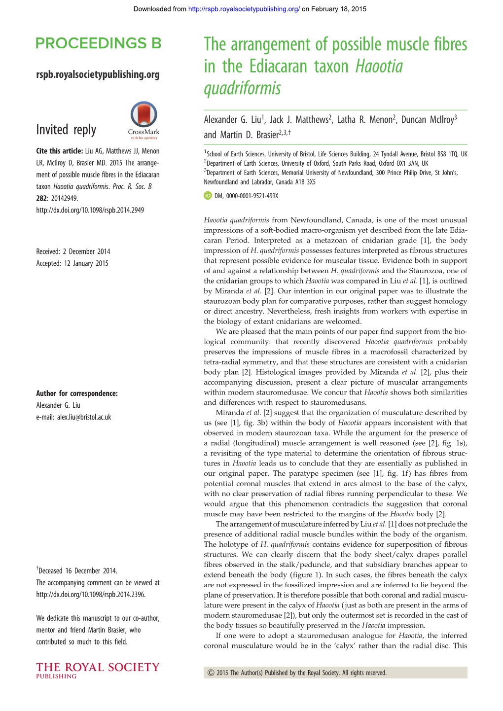 The Arrangement of Possible Muscle Fibres in the Ediacaran Taxon