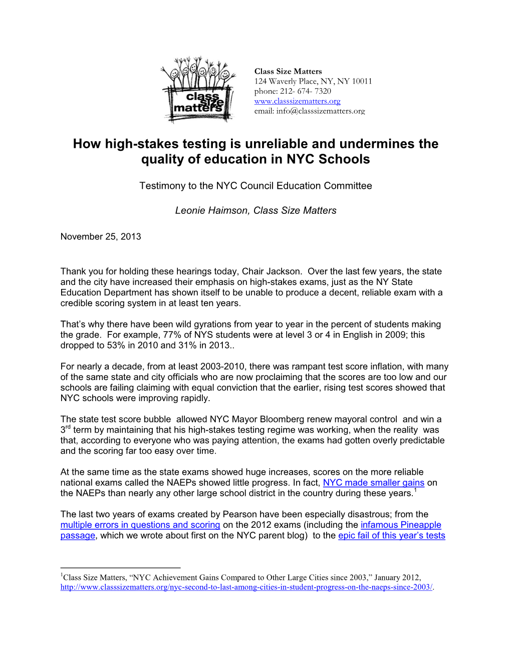 How High-Stakes Testing Is Unreliable and Undermines the Quality of Education in NYC Schools