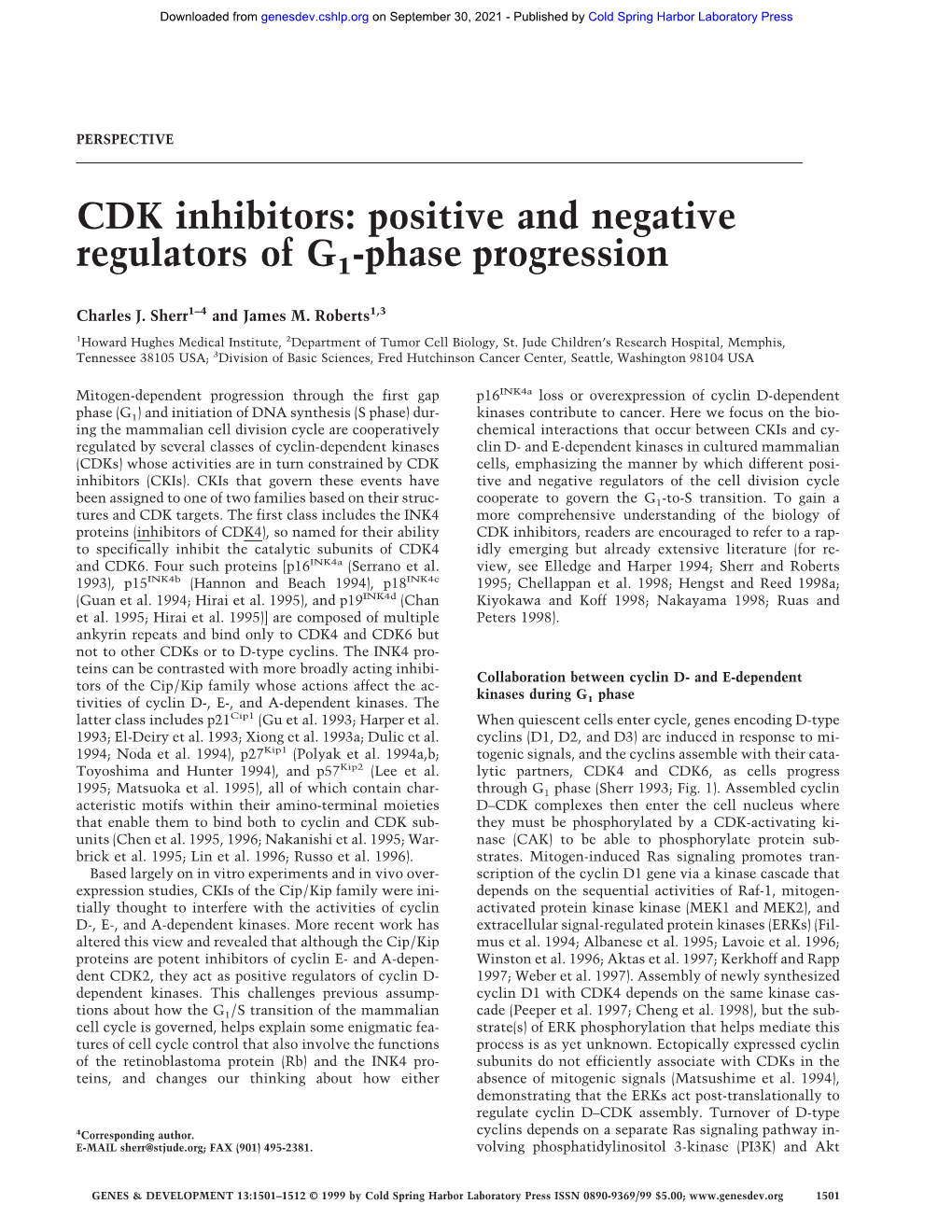 CDK Inhibitors: Positive and Negative Regulators of G1-Phase Progression