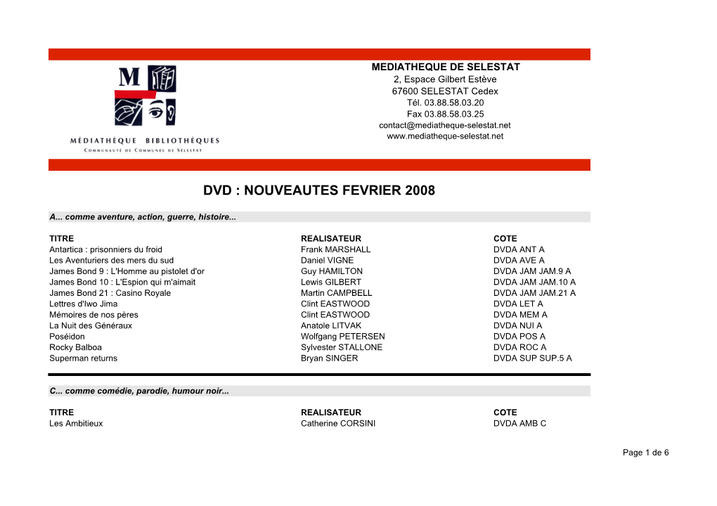 Dvd : Nouveautes Fevrier 2008