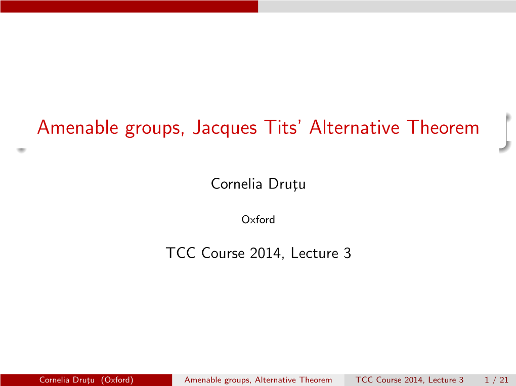 Amenable Groups, Jacques Tits' Alternative Theorem