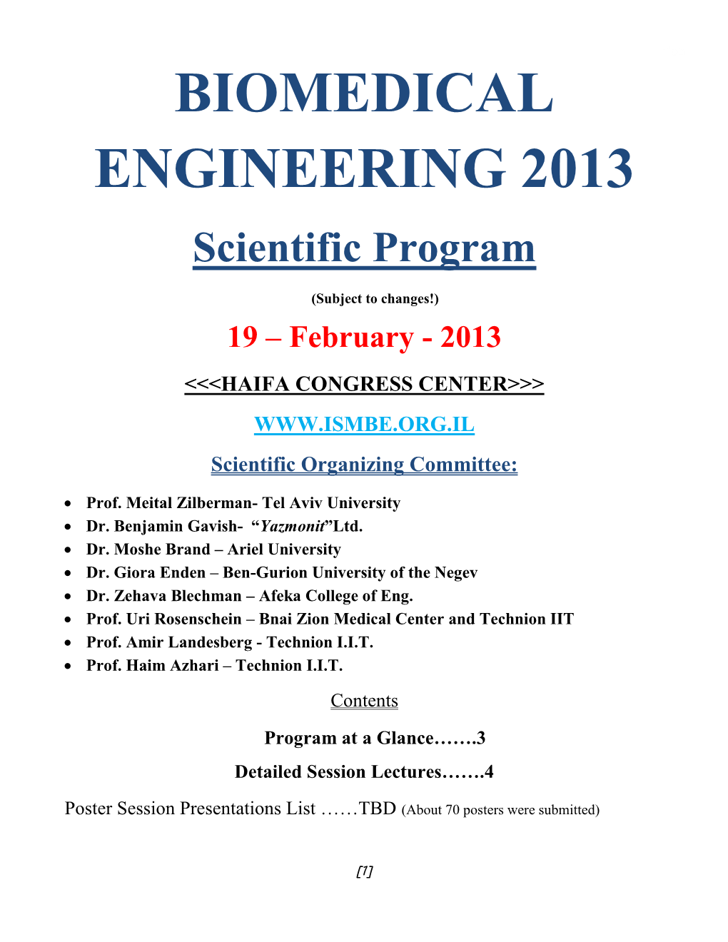 BIOMEDICAL ENGINEERING 2013 Scientific Program