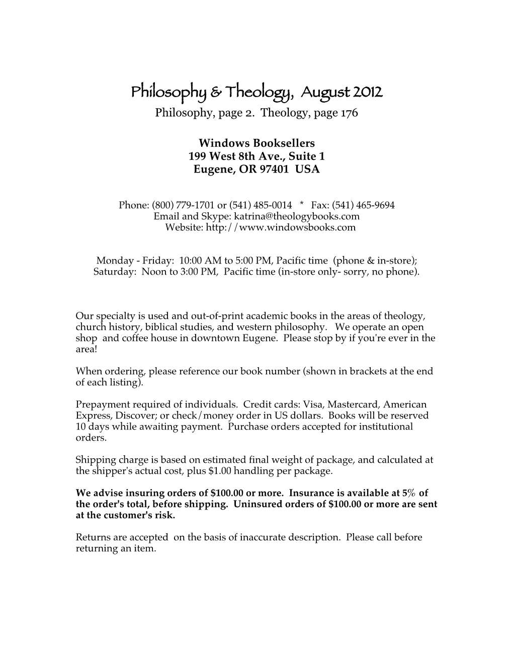 Philosophy & Theology, August 2012