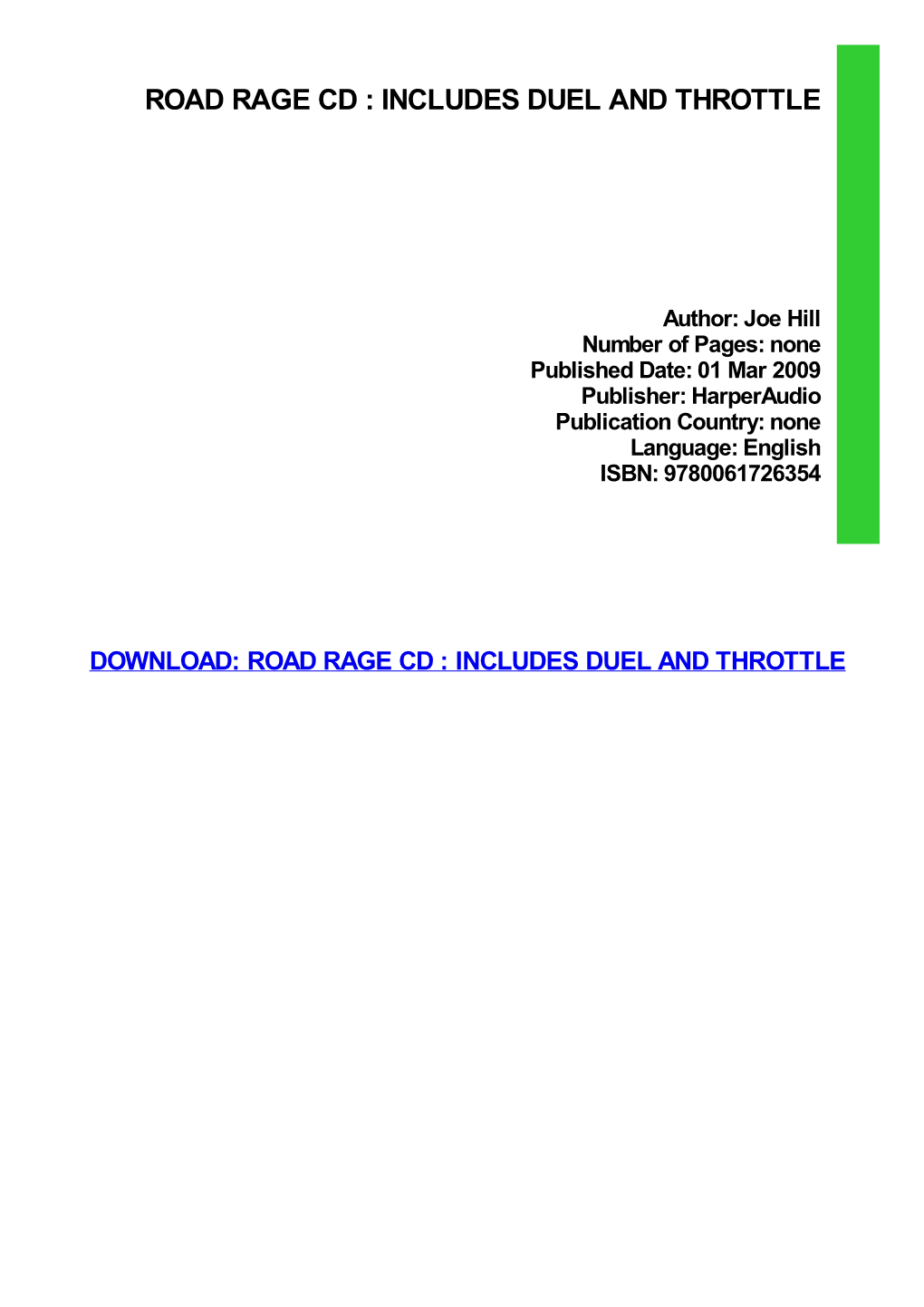 {PDF} Road Rage CD : Includes Duel and Throttle