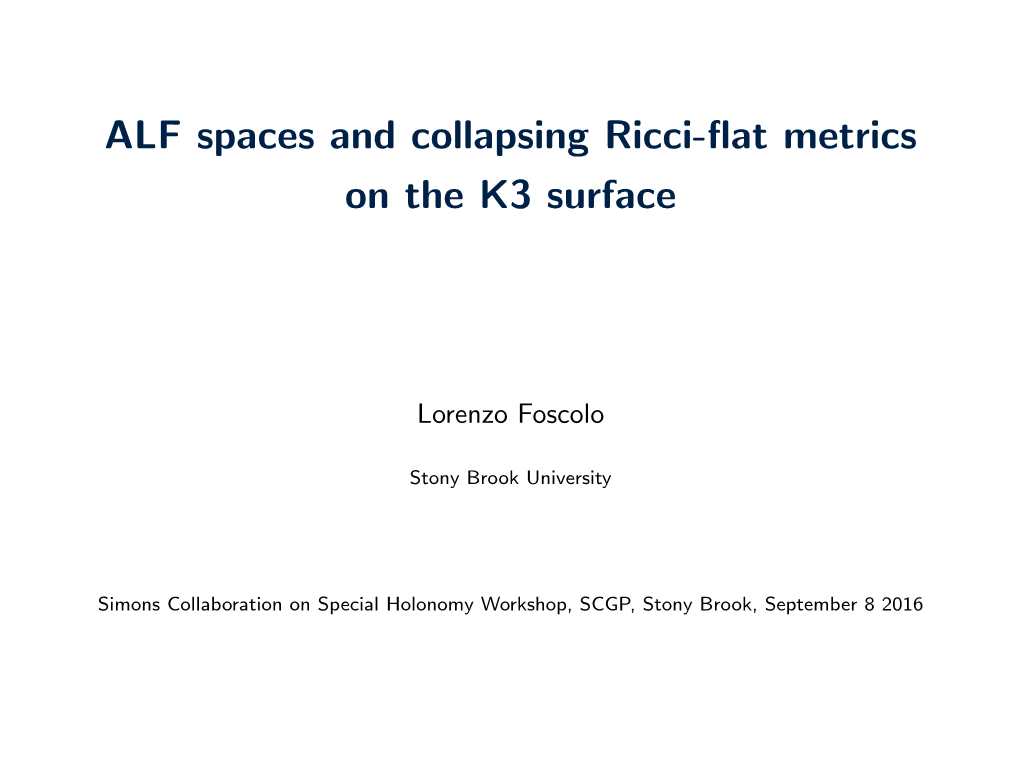2Cm ALF Spaces and Collapsing Ricci-Flat Metrics 0.2Cm 0.1Cm on the K3 Surface