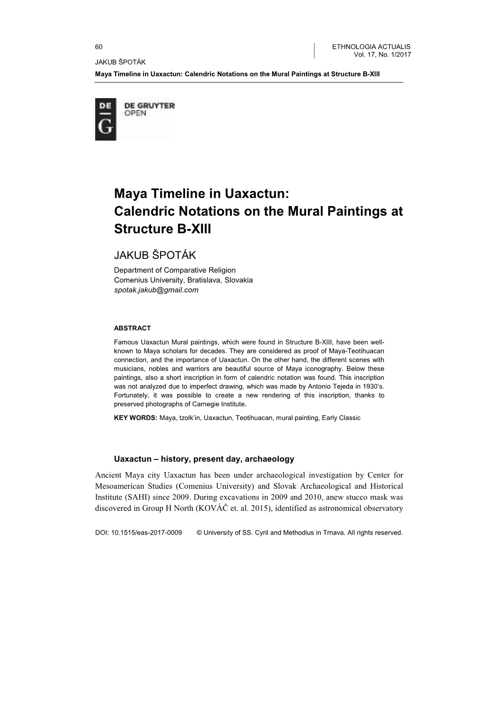 Maya Timeline in Uaxactun: Calendric Notations on the Mural Paintings at Structure B-XIII