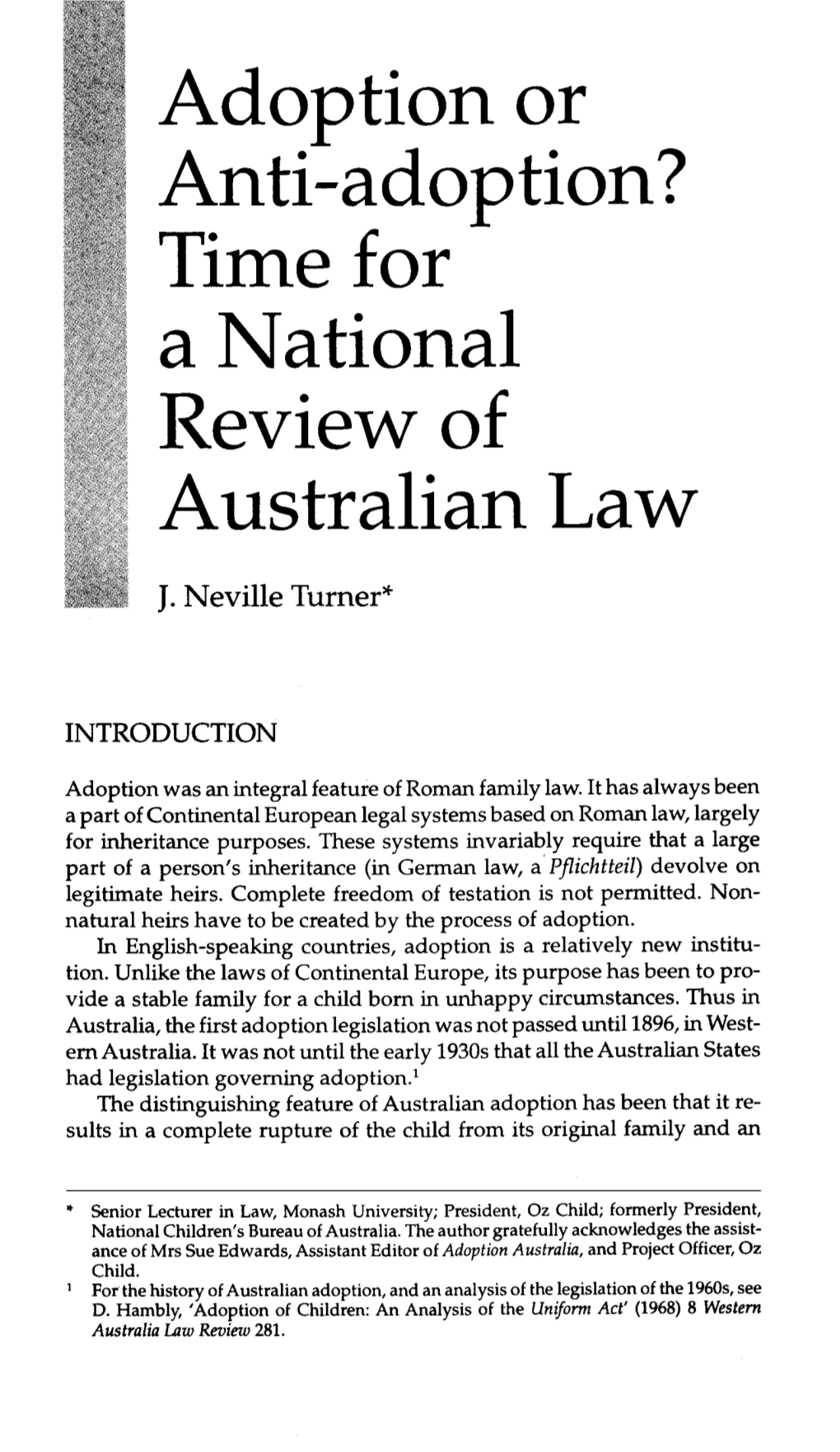 Adoption Or Time for a National Review of Australian