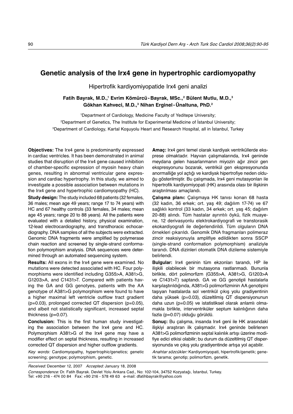 Genetic Analysis of the Irx4 Gene in Hypertrophic Cardiomyopathy