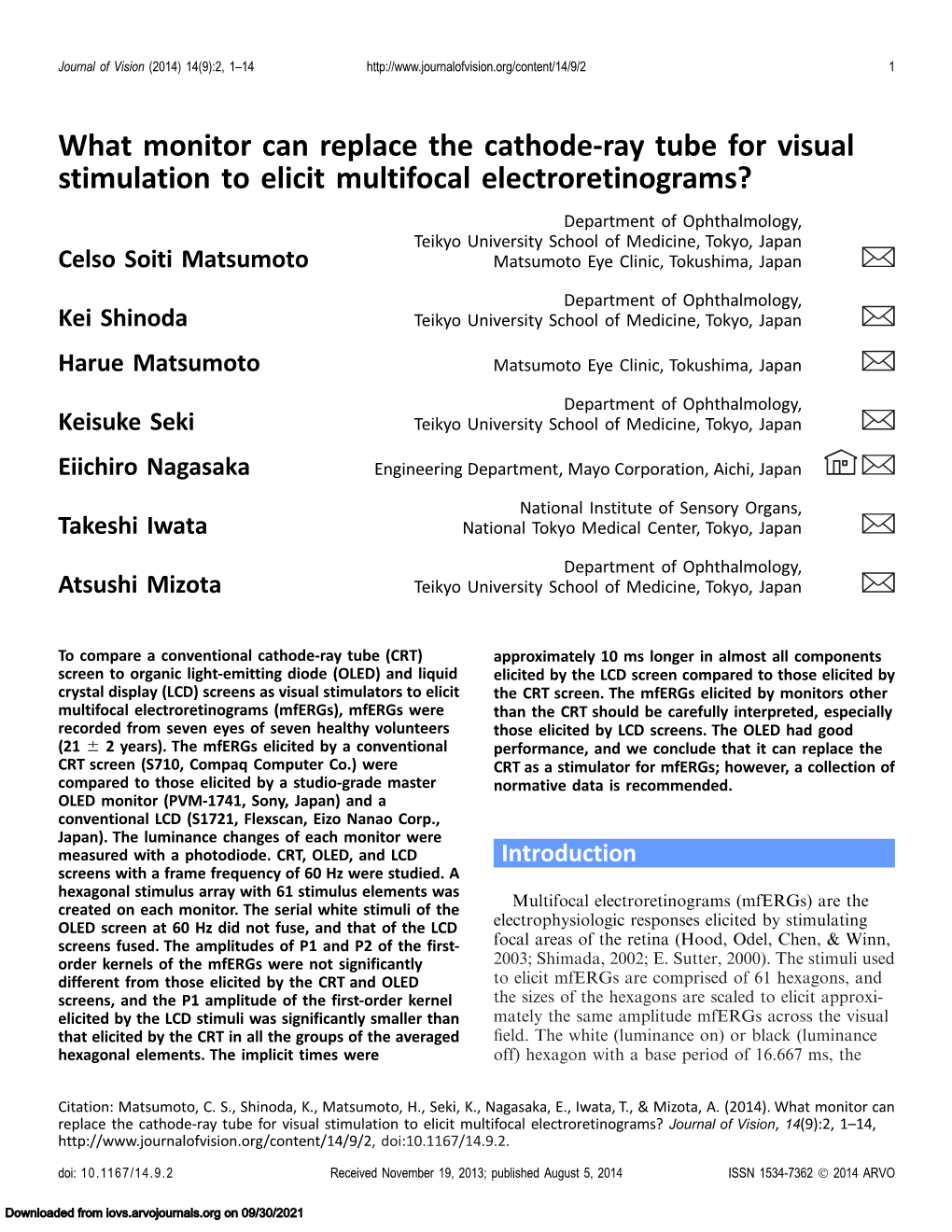 What Monitor Can Replace the Cathode-Ray Tube for Visual Stimulation to Elicit Multifocal Electroretinograms?