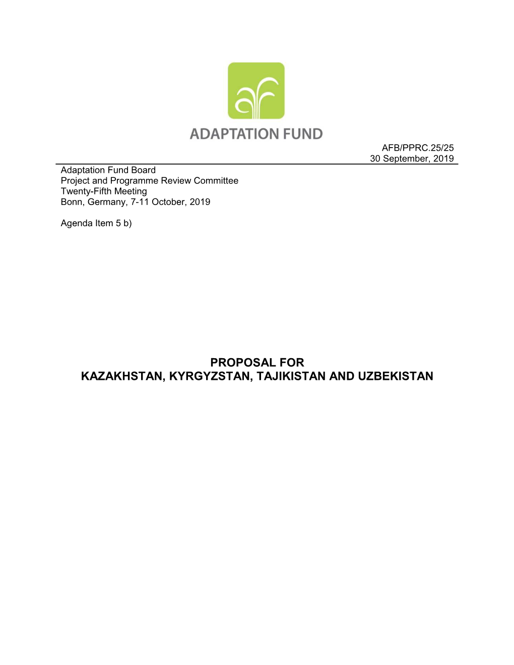 Proposal for Kazakhstan, Kyrgyzstan, Tajikistan and Uzbekistan