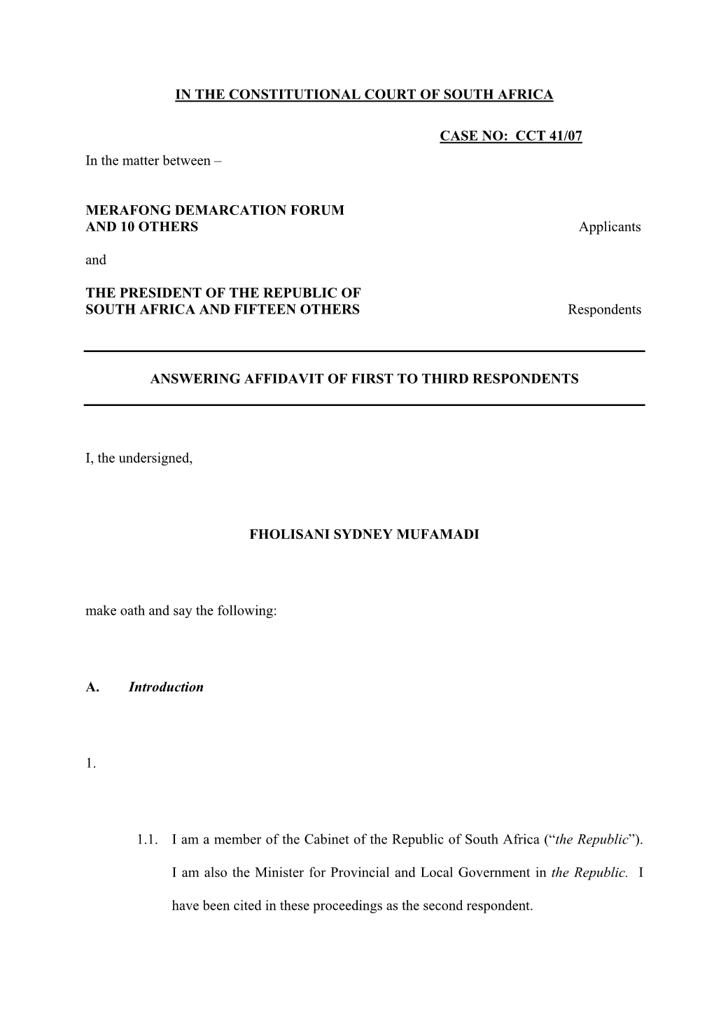 First to Third Respondents' Answering Affidavit-10603.Pdf