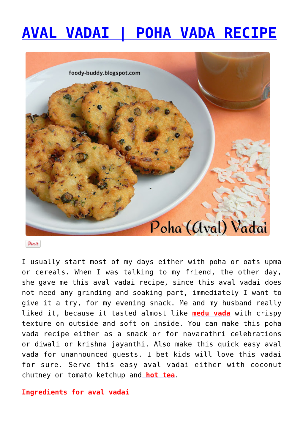 POHA VADA RECIPE,Ulundu Vadai / Medu Vada / South