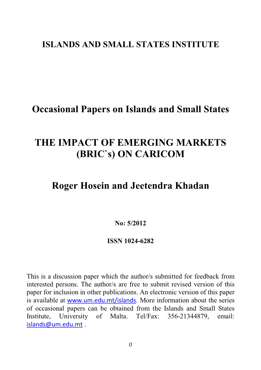 THE IMPACT of EMERGING MARKETS (BRIC`S) on CARICOM