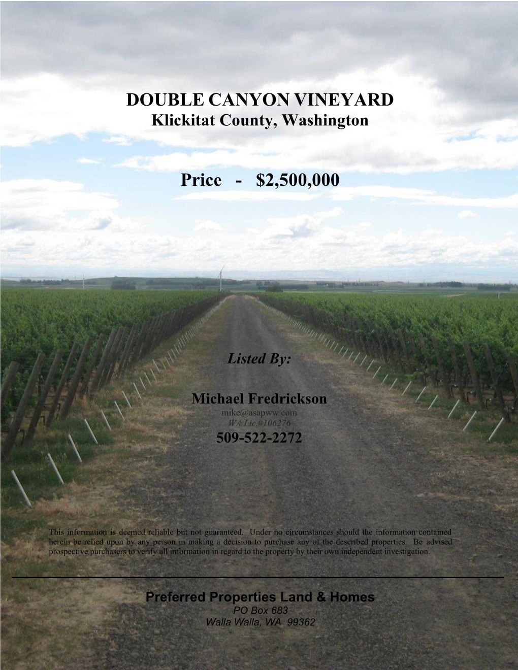 DOUBLE CANYON VINEYARD Price