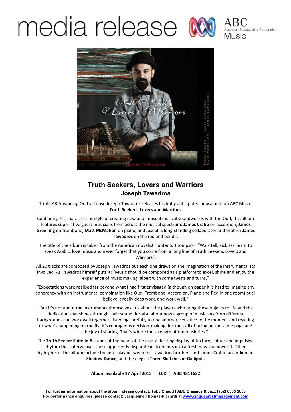 Truth Seekers, Lovers and Warriors Joseph Tawadros