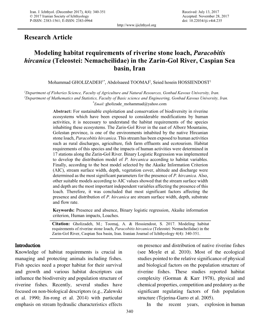 Research Article Modeling Habitat Requirements of Riverine Stone Loach