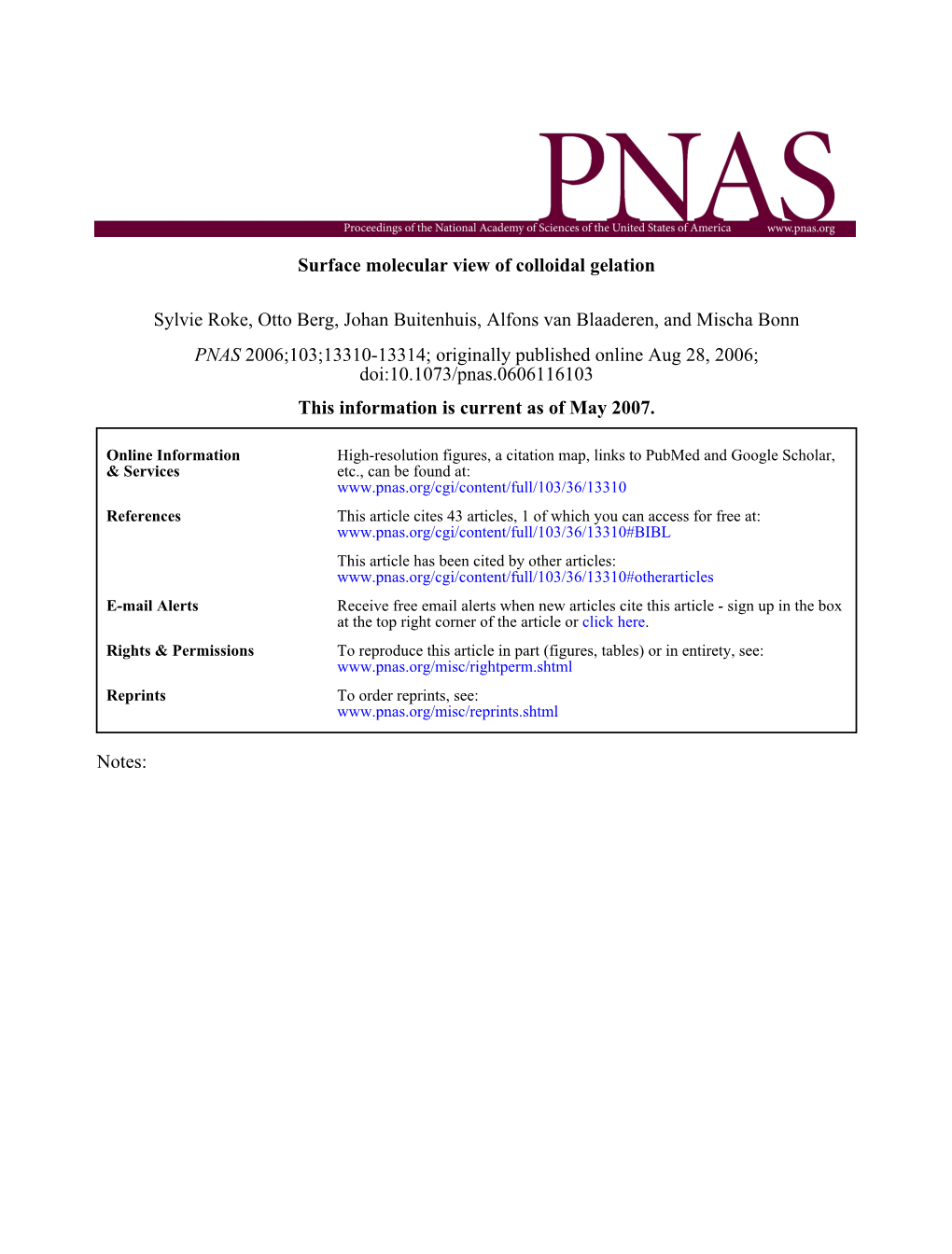 Surface Molecular View of Colloidal Gelation Sylvie Roke