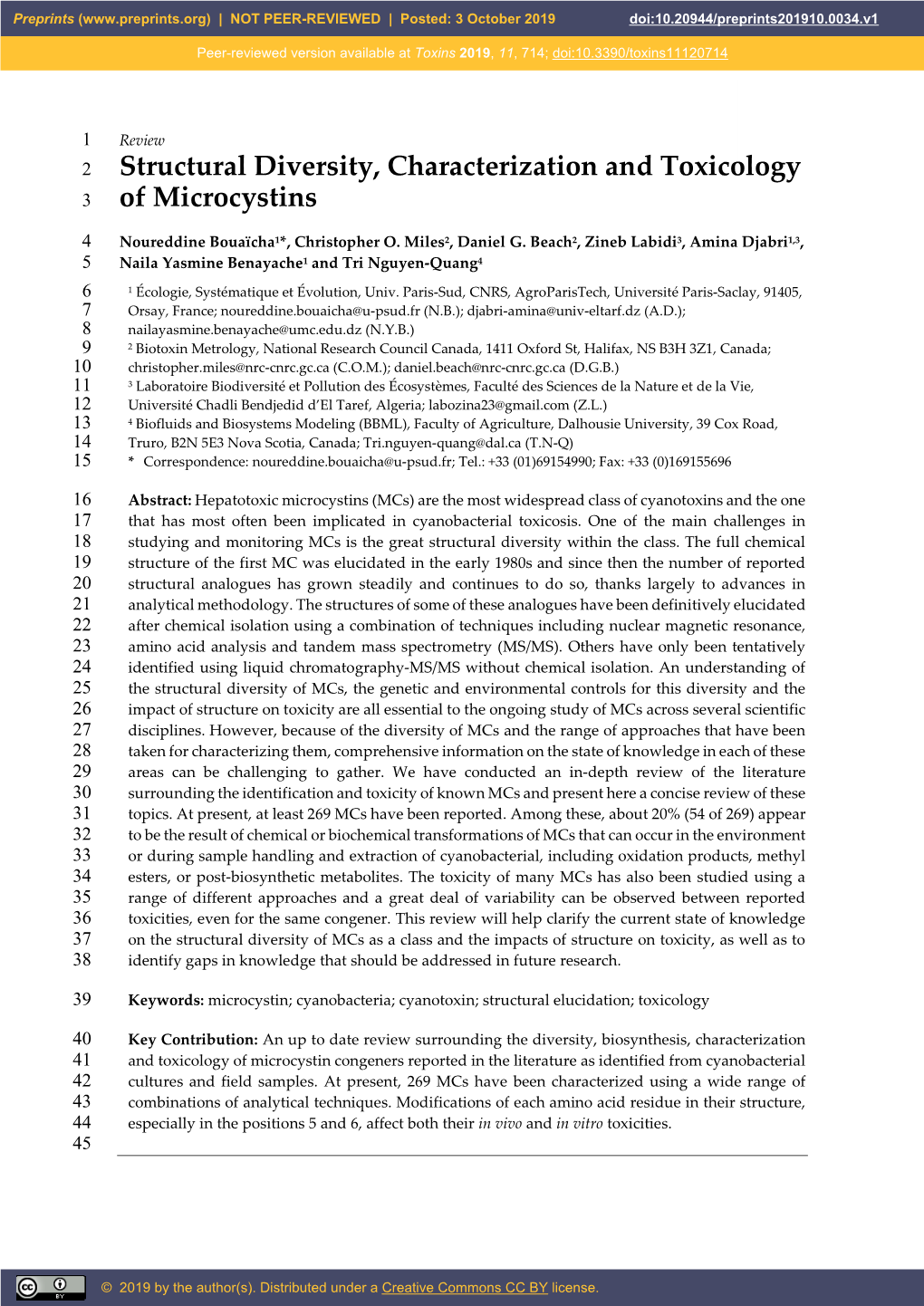 Structural Diversity, Characterization and Toxicology of Microcystins