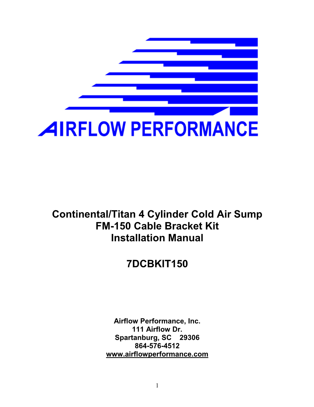 Continental/Titan 4 Cylinder Cold Air Sump FM-150 Cable Bracket Kit Installation Manual