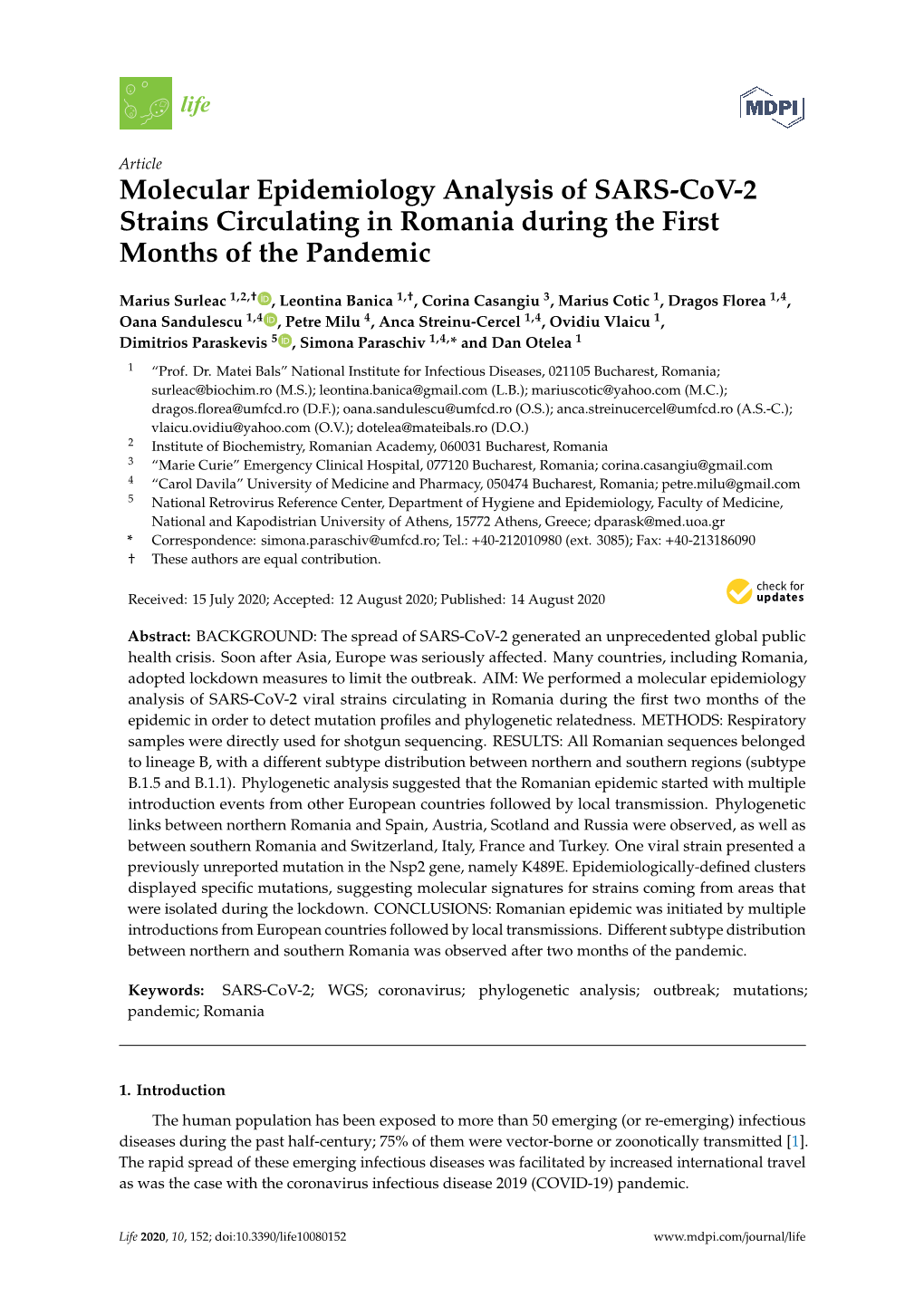 Molecular Epidemiology Analysis of SARS-Cov-2 Strains Circulating in Romania During the First Months of the Pandemic