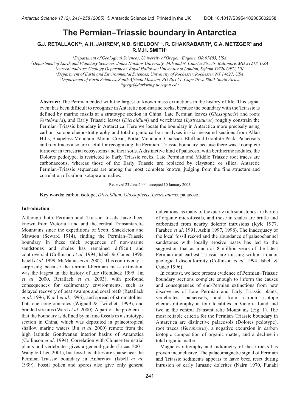 The Permian–Triassic Boundary in Antarctica G.J