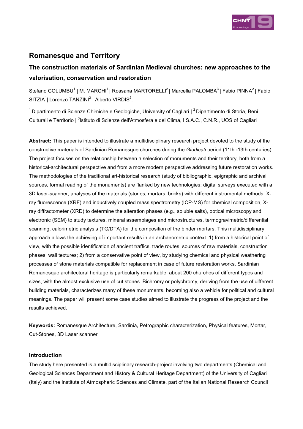 Romanesque and Territory the Construction Materials of Sardinian Medieval Churches: New Approaches to the Valorisation, Conservation and Restoration