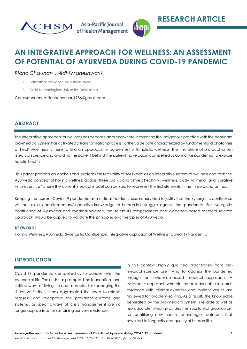 An Assessment of Potential of Ayurveda During Covid-19 Pandemic