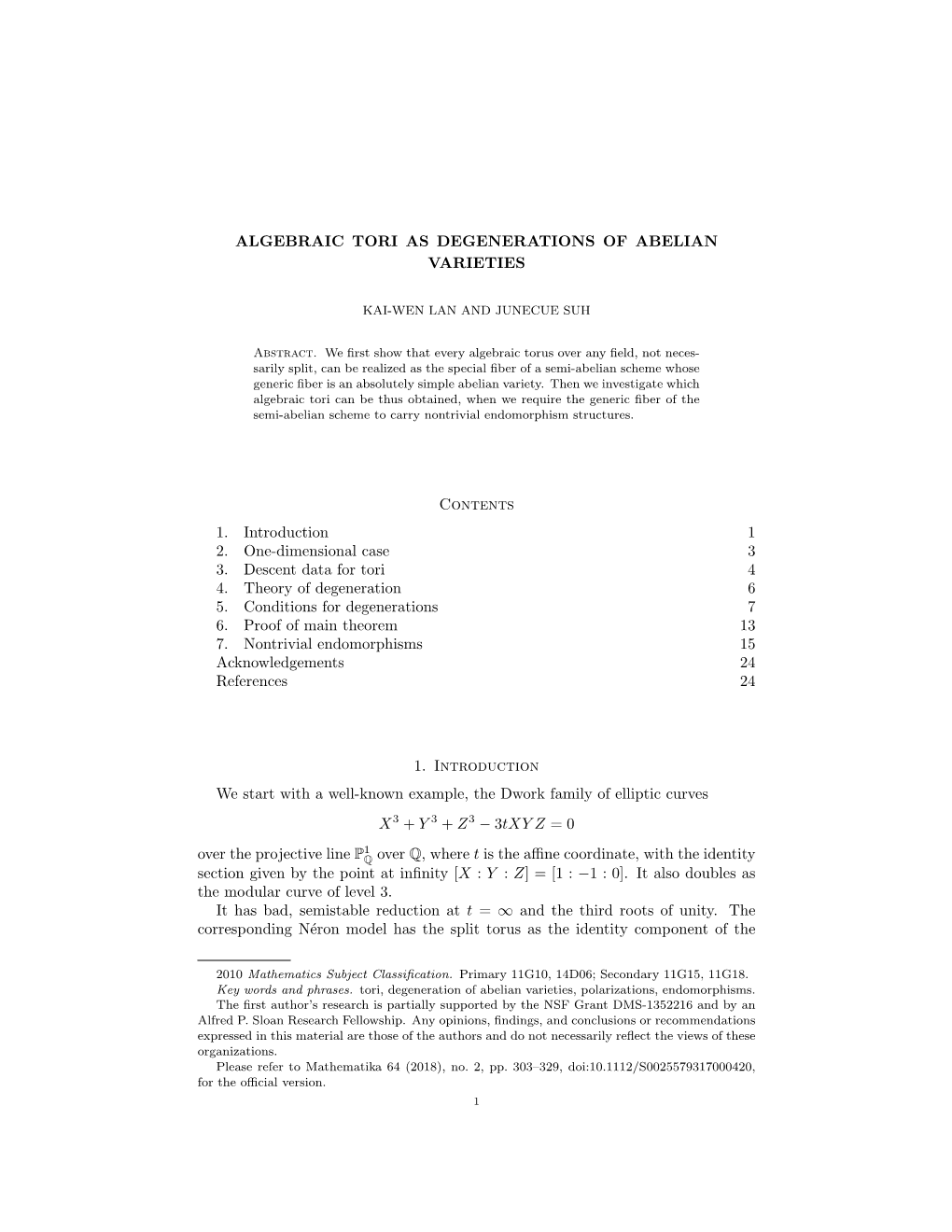 Algebraic Tori As Degenerations of Abelian Varieties