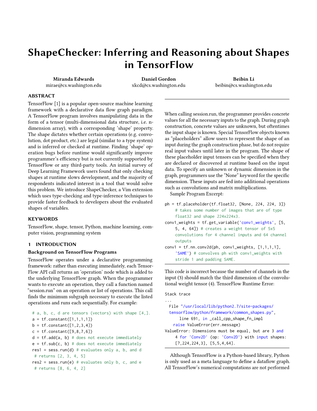 Shapechecker: Inferring and Reasoning About Shapes in Tensorflow